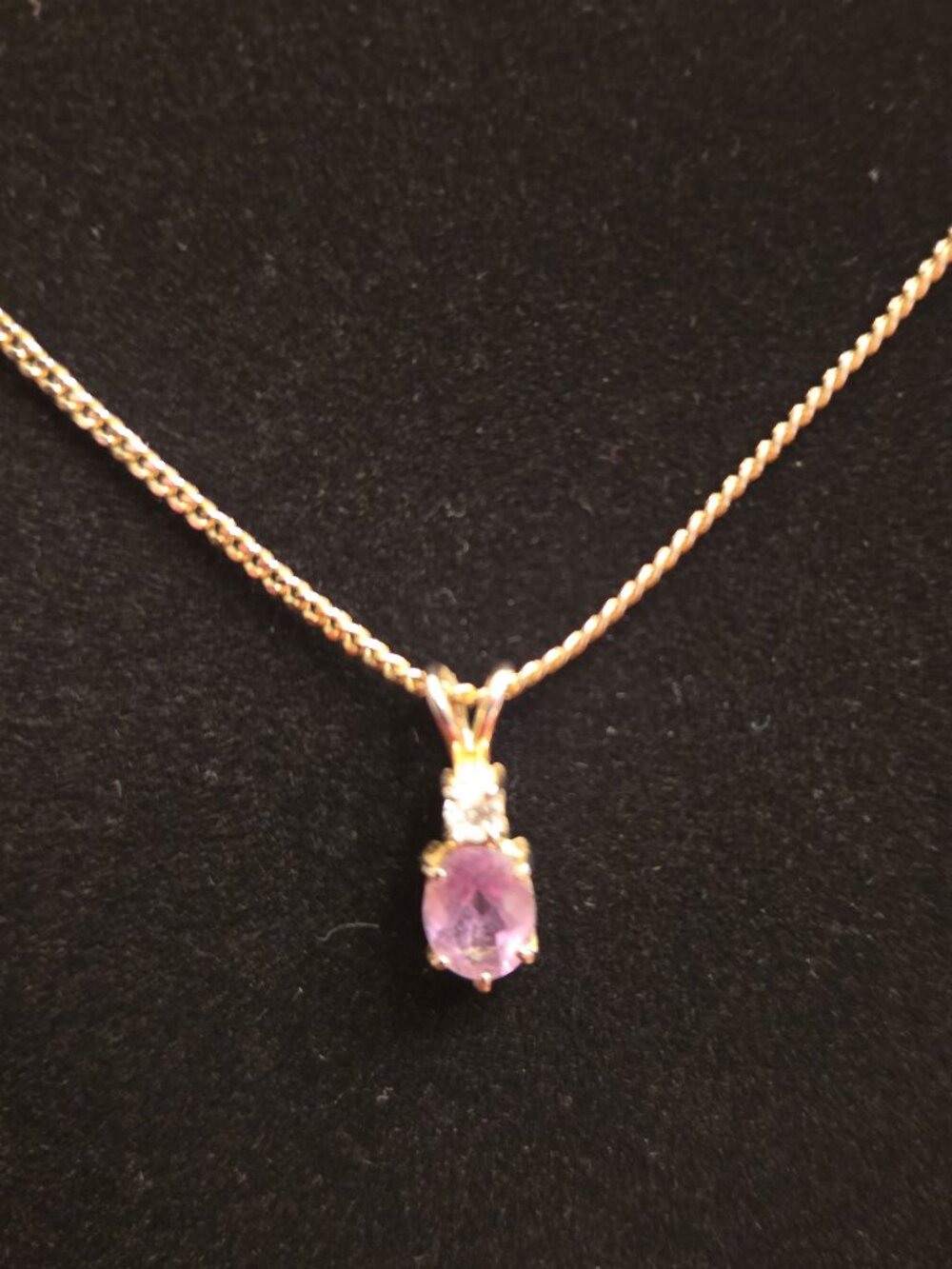 Vintage Gold Amethyst Diamond Accent Pendant Necklace - 17" Chain